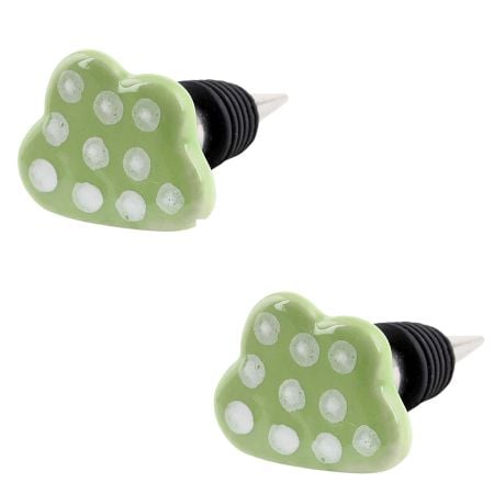 2 Pieces Lime White Dot Cloud Ceramic Wine Bottle Stopper